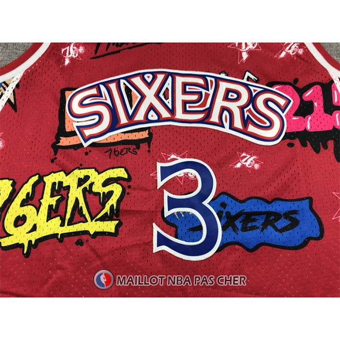 Maillot Philadelphia 76ers Allen Iverson Slap Sticker Mitchell & Ness 1996-97 Rouge